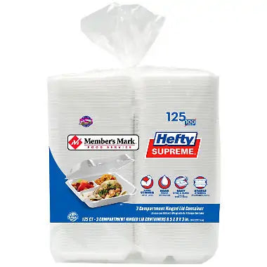 Member's Mark Three-compartment Hinged Lid Container By Hefty (125 Ct.)