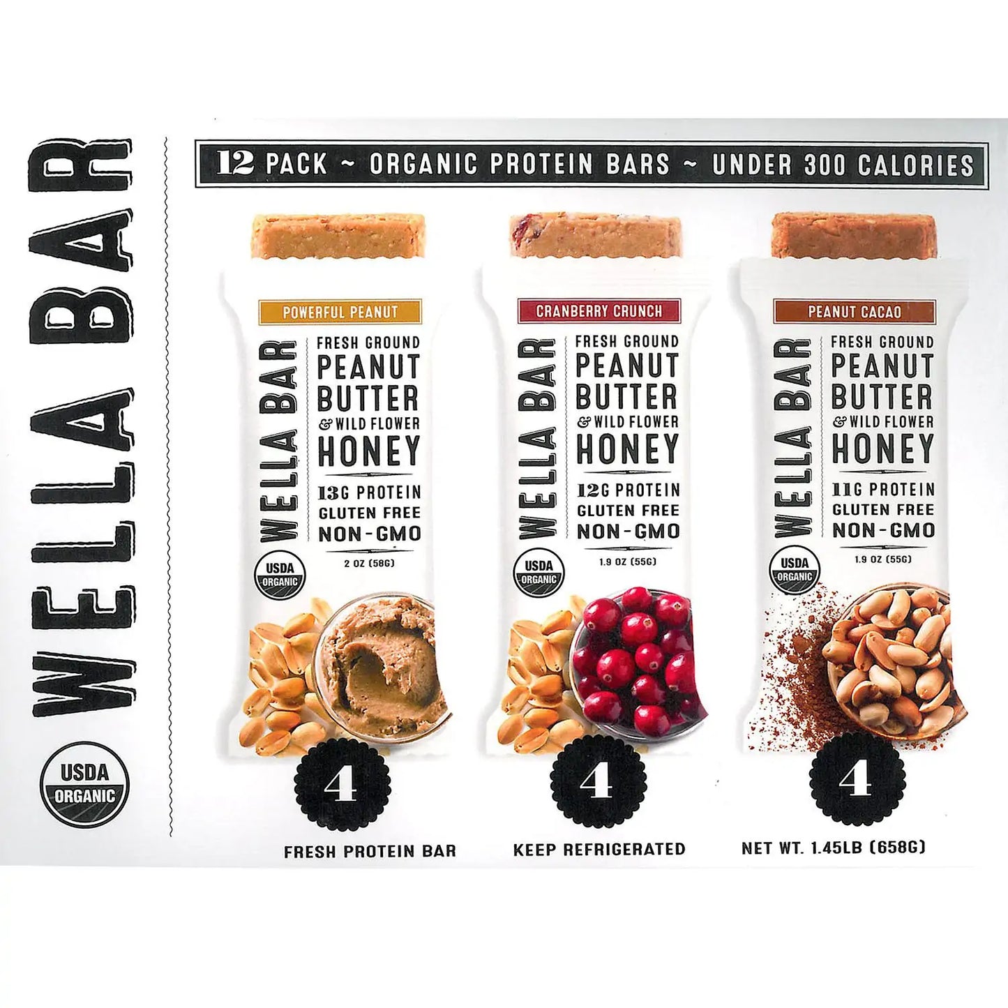 Wella Protein Bars, Peanut Variety Pack (12 Ct.)