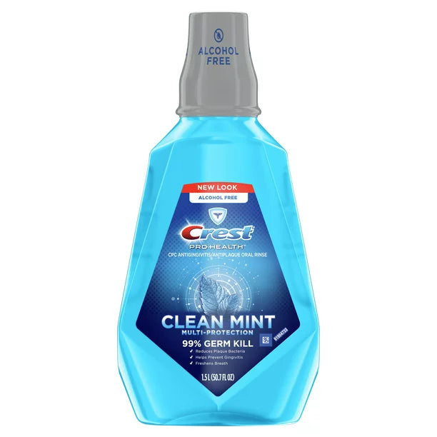 Crest Pro Health Alcohol Free Mouthwash, Clean Mint, 50.7 fl oz