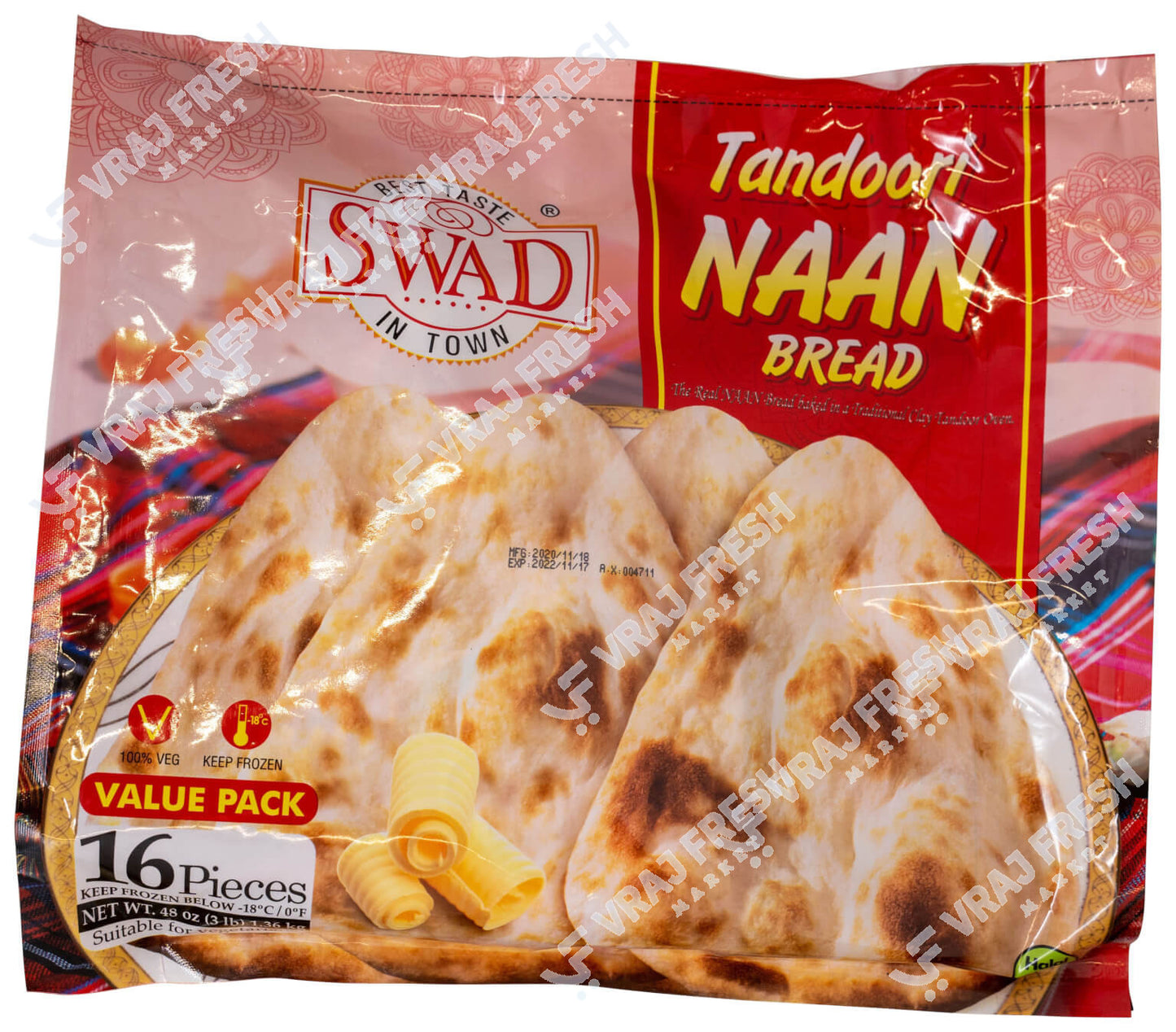 Swad Tandoori Naan 16 Pcs (1.36Kg 48Oz)