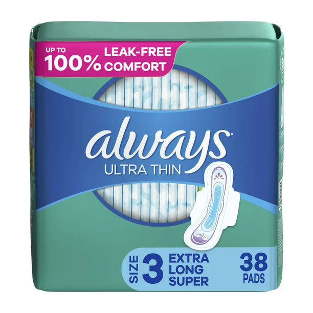 Always Ultra Thin Pads with Flexi-Wings, Size 3, Extra Long Super, 38 CT