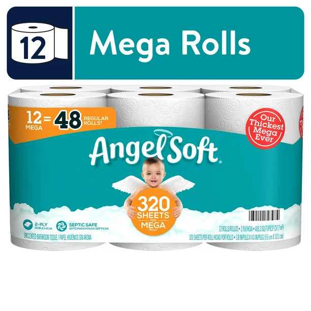 Angel Soft Toilet Paper, 12 Mega Rolls