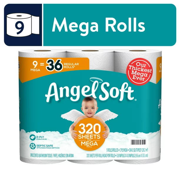 Angel Soft Toilet Paper, 9 Mega Rolls