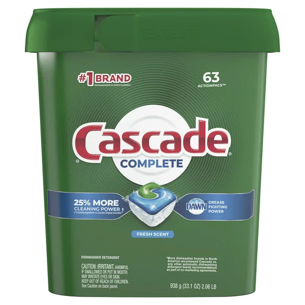 Cascade Complete ActionPacs Dishwasher Detergent, Fresh Scent, 63 Count