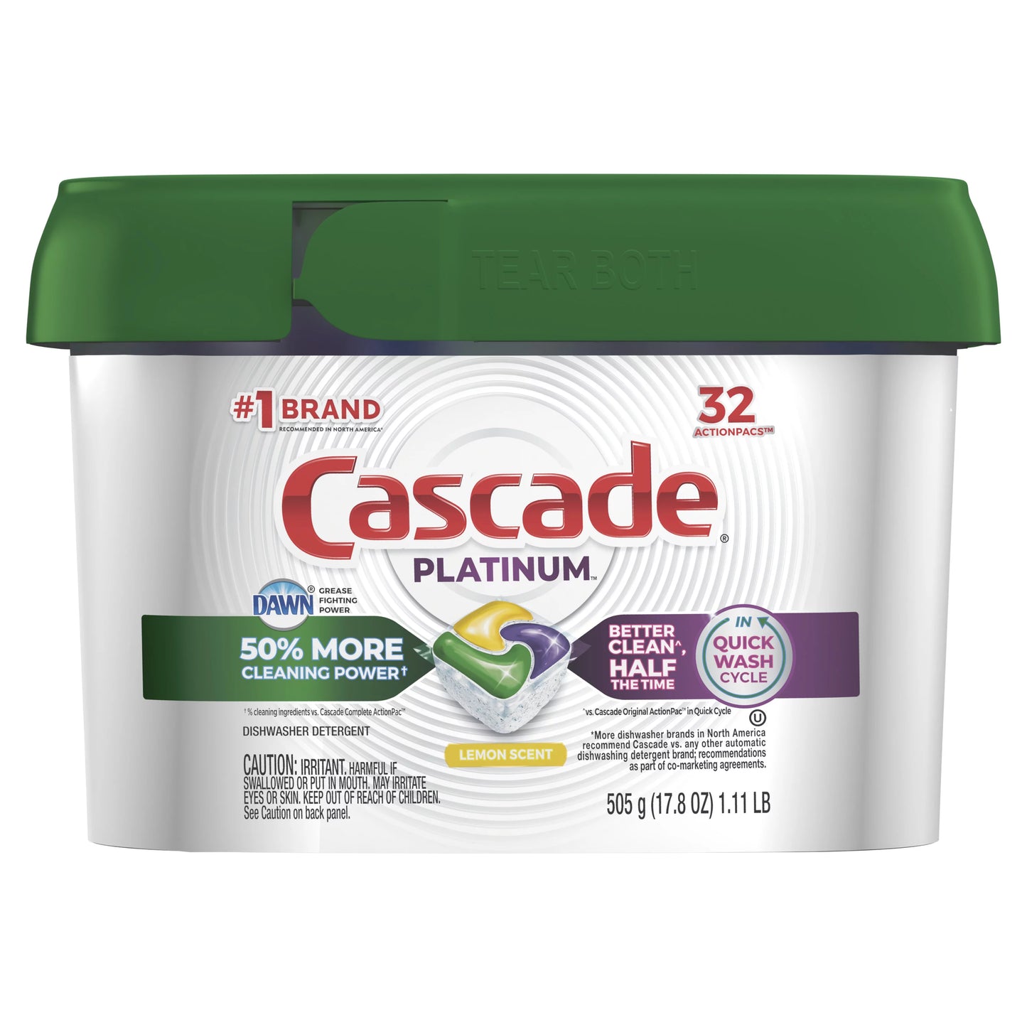 Cascade Platinum ActionPacs Dishwasher Detergent, Lemon Scent, 32 Ct