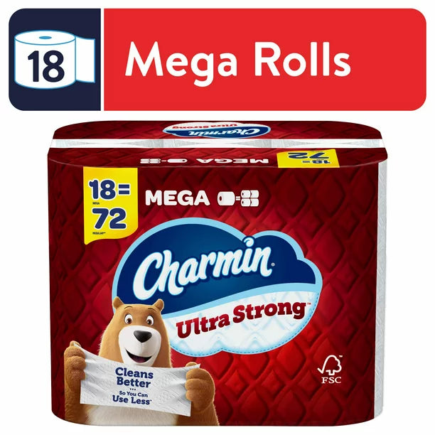 Charmin Ultra Strong Toilet Paper Mega Roll, 242 Sheets Per Roll, 18 Count