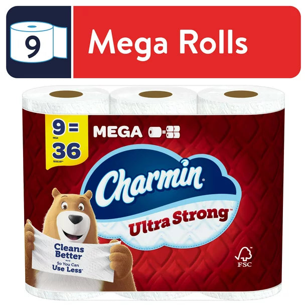 Charmin Ultra Strong Toilet Paper Mega Roll, 242 Sheets Per Roll, 9 Count