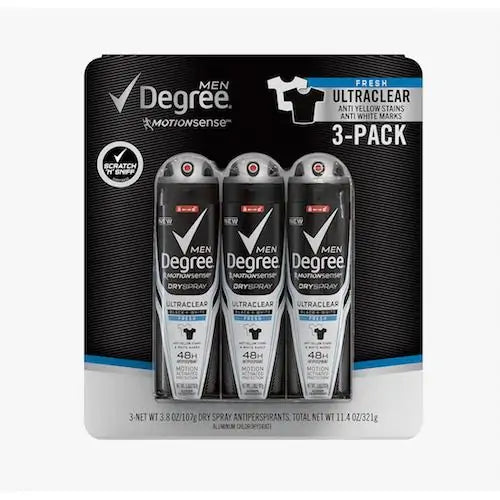Degree Motionsense Dryspray For Men, Ultraclear Black & White (3.8 Oz., 3 Pk.)