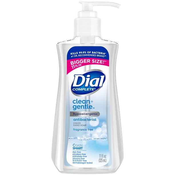 Dial Complete Clean + Gentle Antibacterial Liquid Hand Soap, Fragrance Free, 11 fl oz
