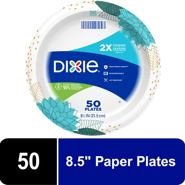 Dixie Disposable Paper Plates, 8.5 in, 50 count