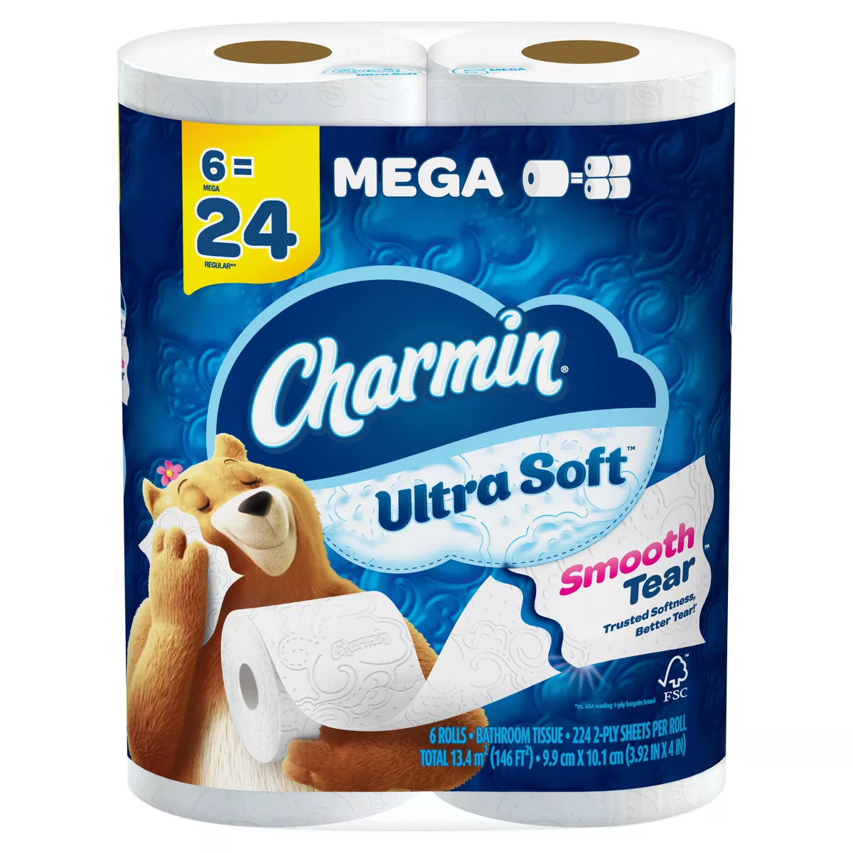 Charmin Ultra Soft Toilet Paper 6 Mega Rolls, 244 Sheets Per Roll