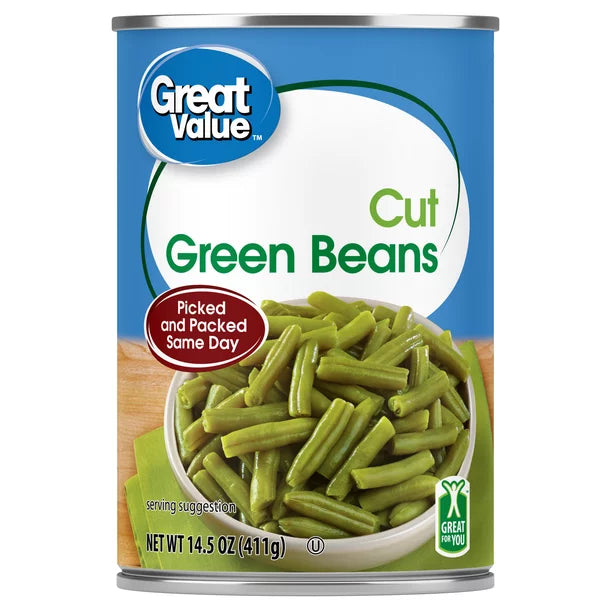 Great Value Canned Cut Green Beans, 14.5 oz Can