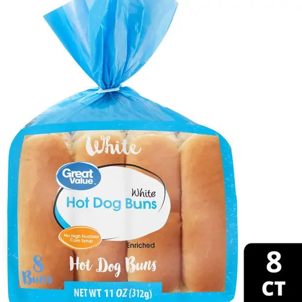 Great Value Hot Dog Buns, White (8 PCS - 11 OZ)