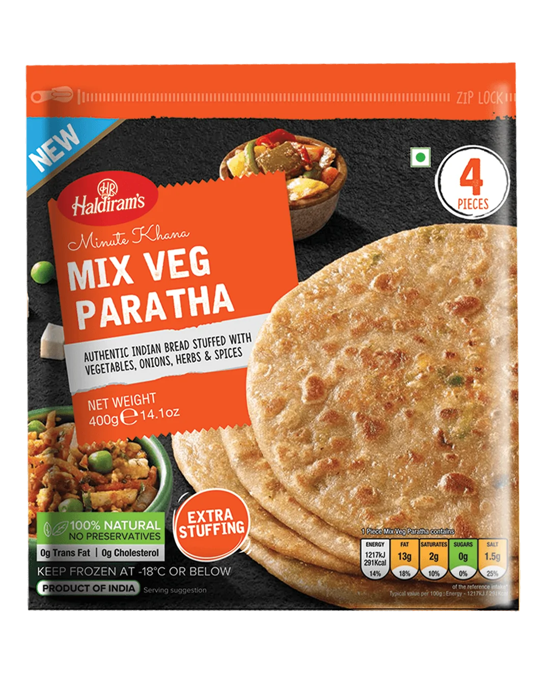 Haldiram Mix Veg Paratha 4 Pcs