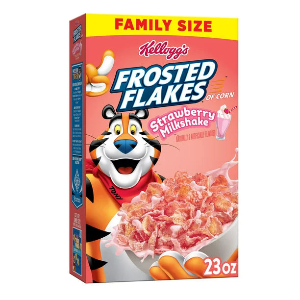 Kellogg's Frosted Flakes Cold Breakfast Cereal, Strawberry Milkshake, 23 oz