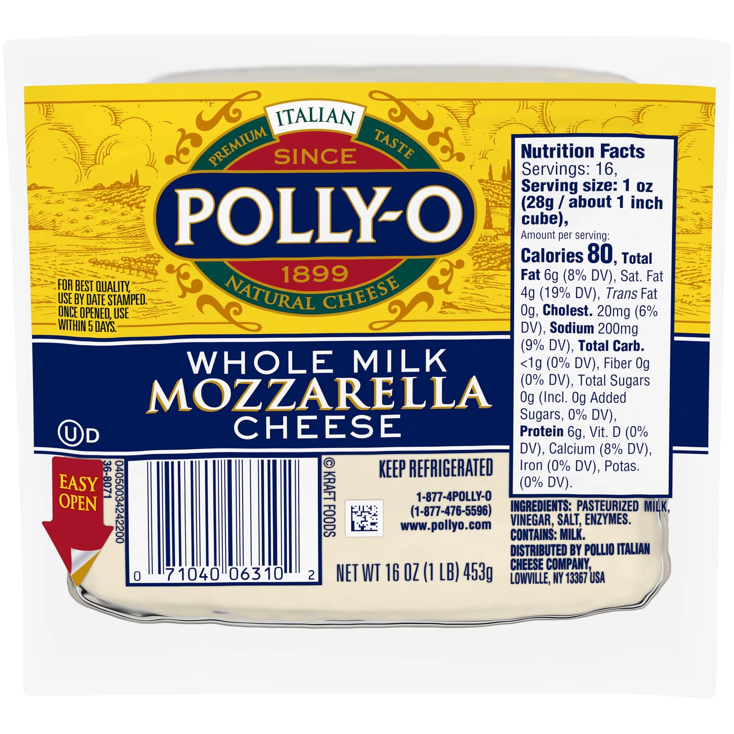 Polly-O Mozzarella Cheese Chunk with Whole Milk, 16 oz Pack