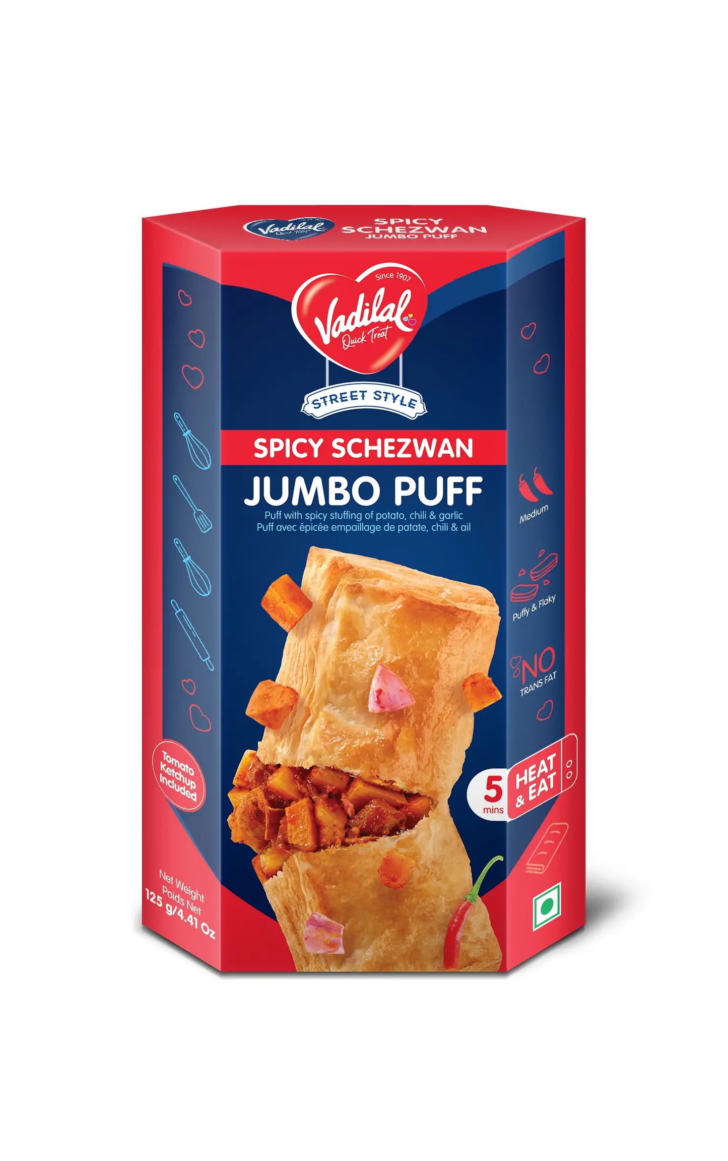 Vadilal Spicy Schezwan Jumbo Puff - 4.40 OZ (125 GM)