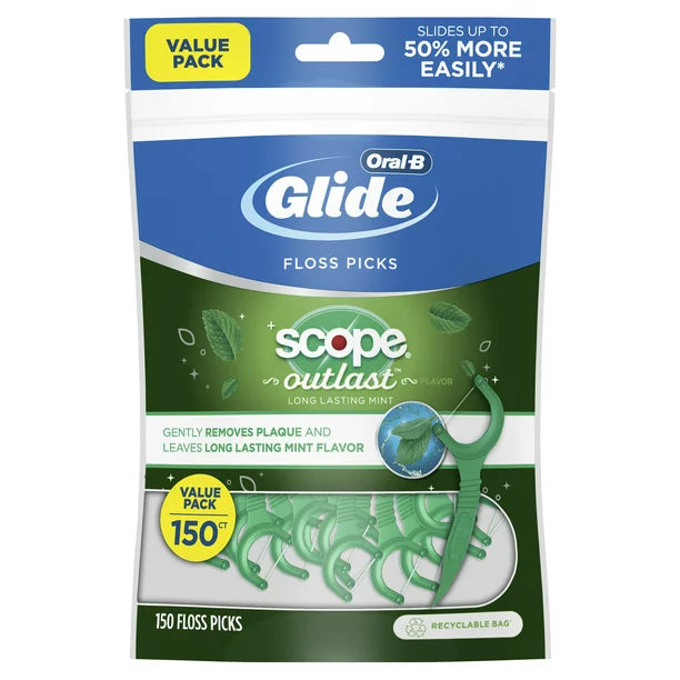 Oral-B Glide Mint Dental Floss Picks with Long Lasting Scope Flavor, 150 Picks