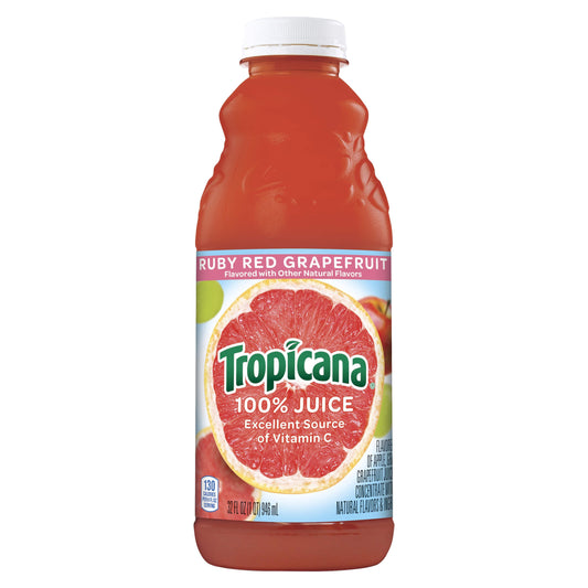 Tropicana 100% Juice Ruby Red Grapefruit 32 Fl Oz Bottle
