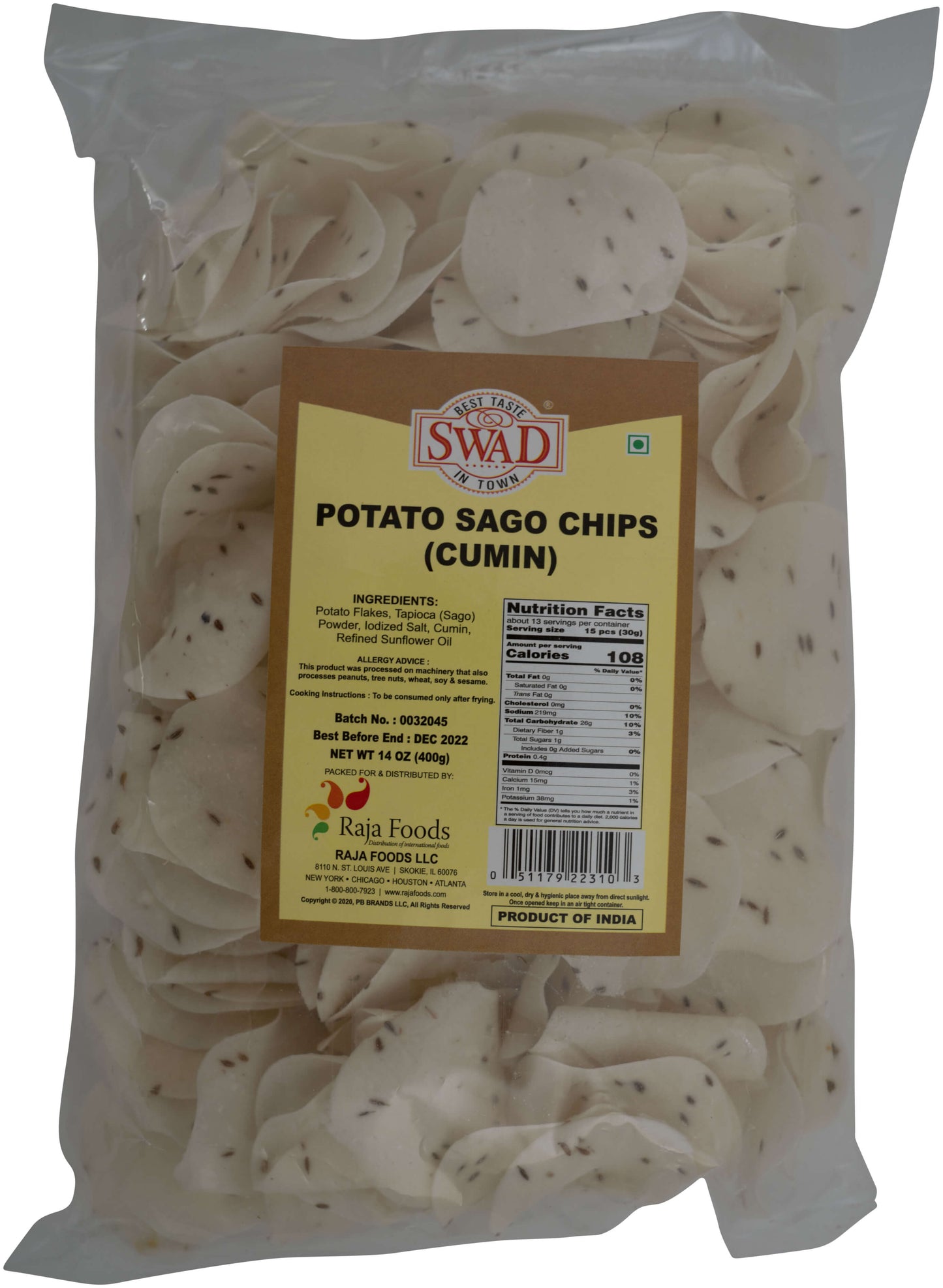 Swad Potato Sago Chips (400g 14Oz)