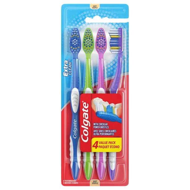 Colgate Extra Clean Full Head Toothbrush, Soft, 4 Count