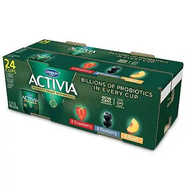 Activia Probiotic Yogurt Strawberry, Blueberry, Peach Assortment (24 Pk., 4 Oz.)