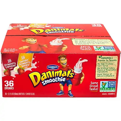 Dannon Danimals Smoothies Strawberry Explosion & Swingin' Strawberry Banana (36 Ct.)