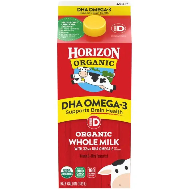 Horizon Organic Whole Vitamin D DHA Omega-3 Milk (Half Gallon - 64 FL)