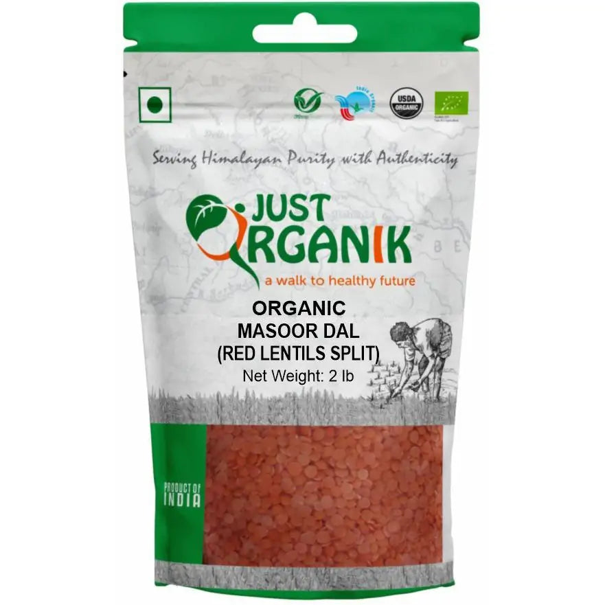 Just Organik Organic Masoor Dal - 2 LB (908 GM)