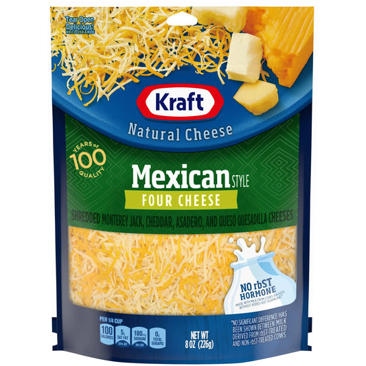 Kraft Mexican Style Four Cheese Blend Shredded Cheese, 8 oz Bag