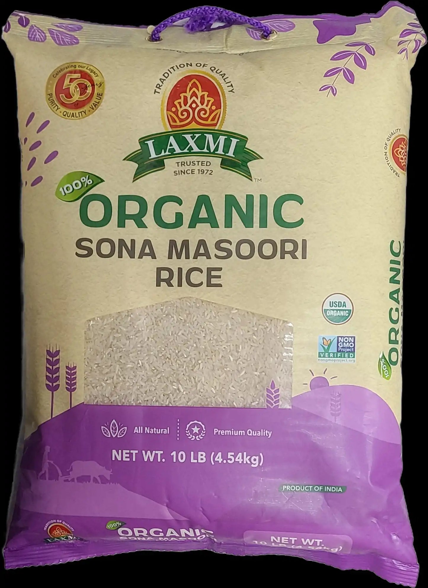 Laxmi Organic Sona Masoori Rice - 10 LB