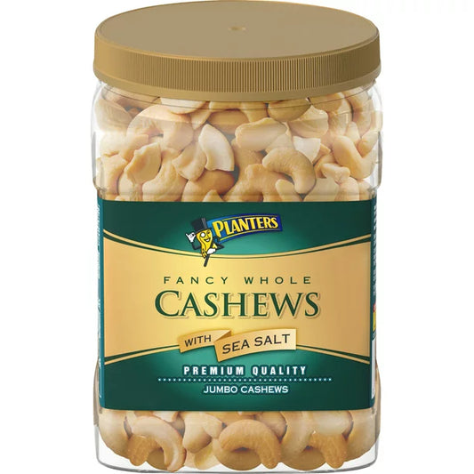 Planters Premium Quality Fancy Whole Jumbo Cashews with Sea Salt, 2.06 lb Container