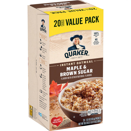 Quaker, Instant Oatmeal, Maple & Brown Sugar, 1.51 oz, 20 Packets