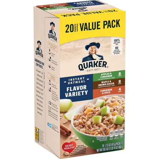 Quaker, Instant Oatmeal, Variety Value Pack, 1.51 oz, 20 Packets