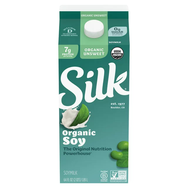 Silk Soy Milk, Unsweet Organic, Dairy Free, Gluten Free, 64 FL OZ Half Gallon