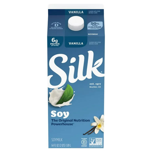 Silk Soy Milk, Vanilla, Dairy Free, Gluten Free, 64 FL OZ Half Gallon