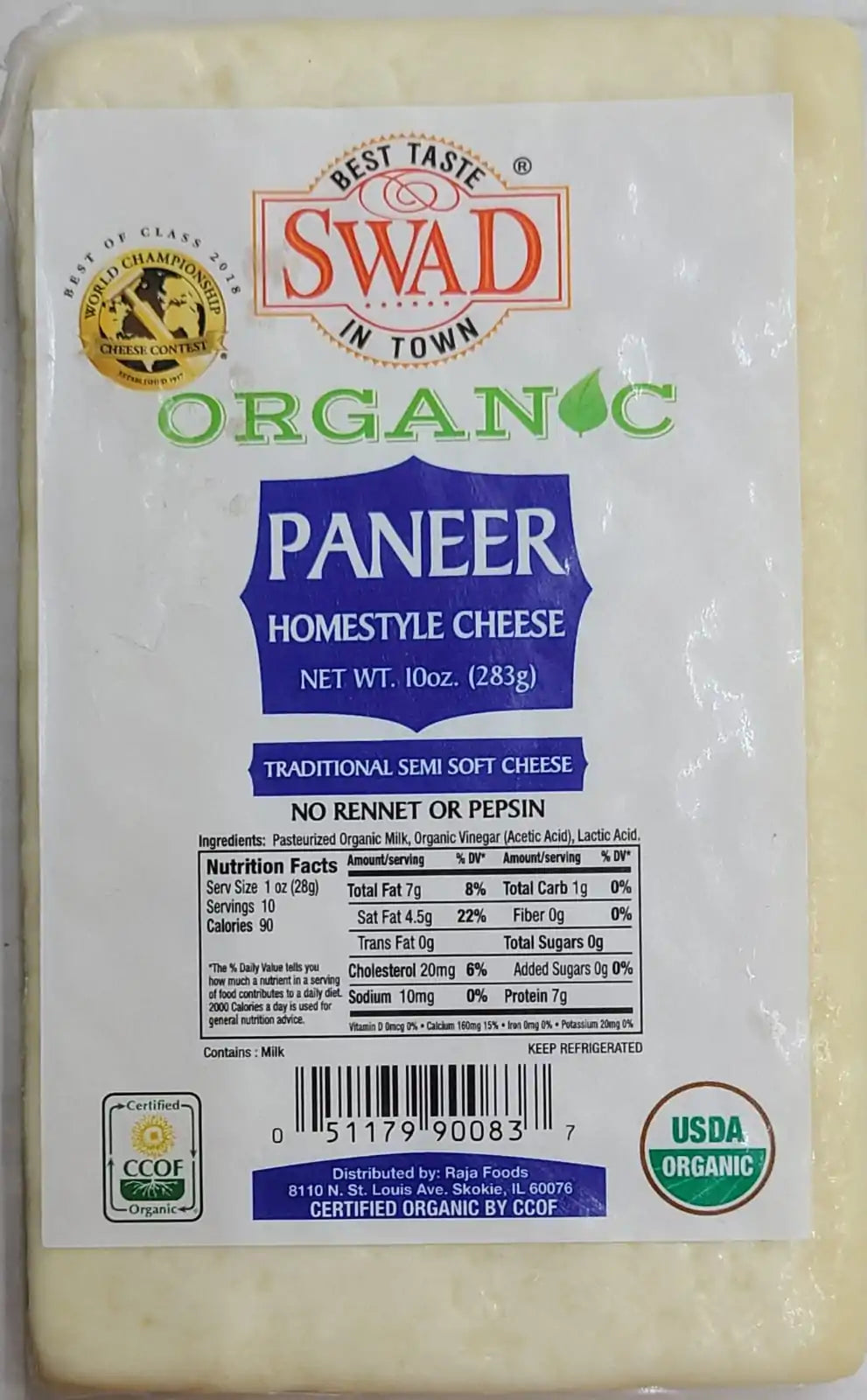 Swad Organic Paneer - 10 OZ (283 GM)