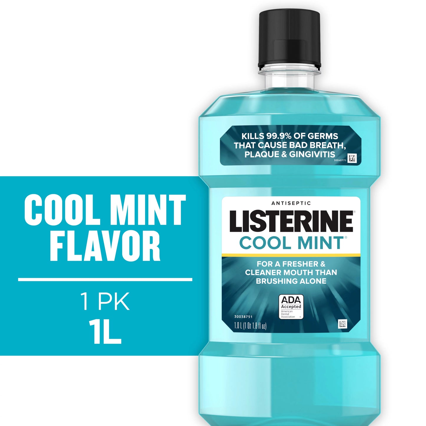 Listerine Cool Mint Antiseptic Mouthwash, Bad Breath & Plaque, 1 L