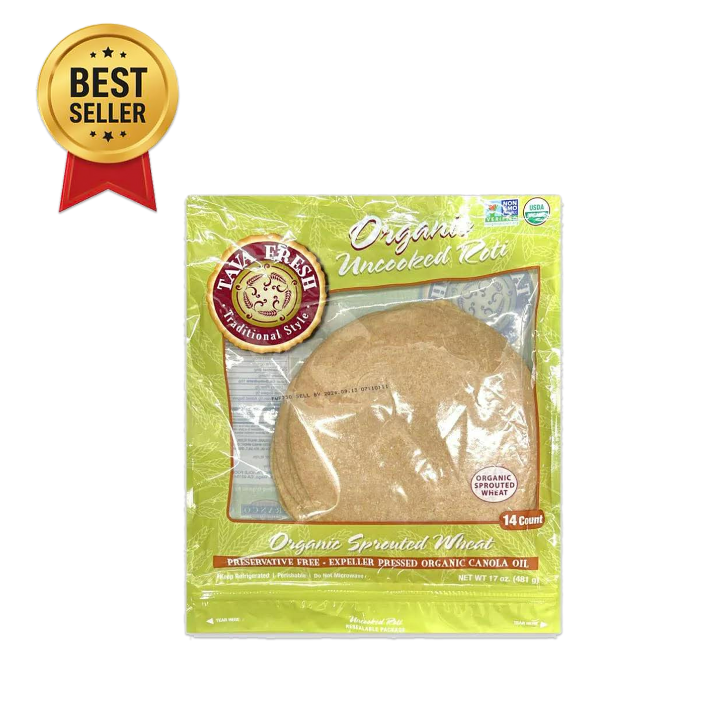 Tava Fresh - Organic Uncooked Roti (Chapati) - 14 Pcs (17 Oz)