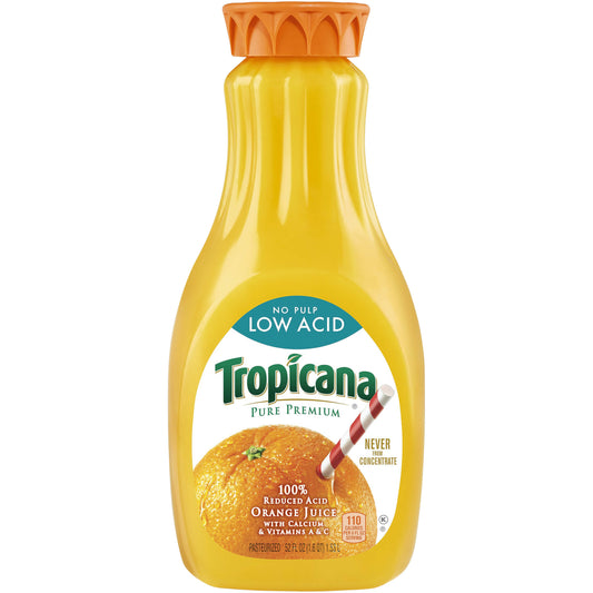 Tropicana Pure Premium Low Acid 100% Juice Orange No Pulp with Vitamins A and C 52 Fl Oz Bottle
