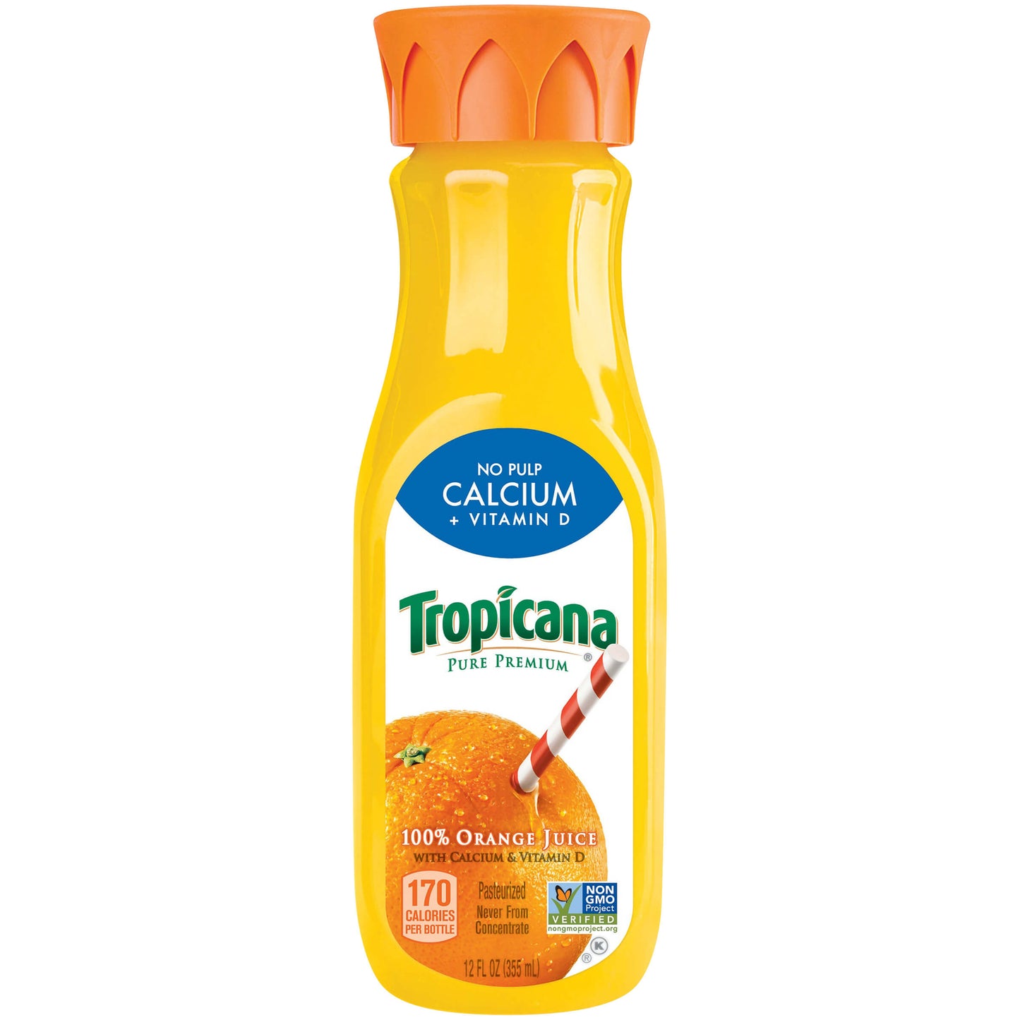 Tropicana Pure Premium 100% Juice Orange No Pulp with Calcium and Vitamin D 12 Fl Oz Bottle