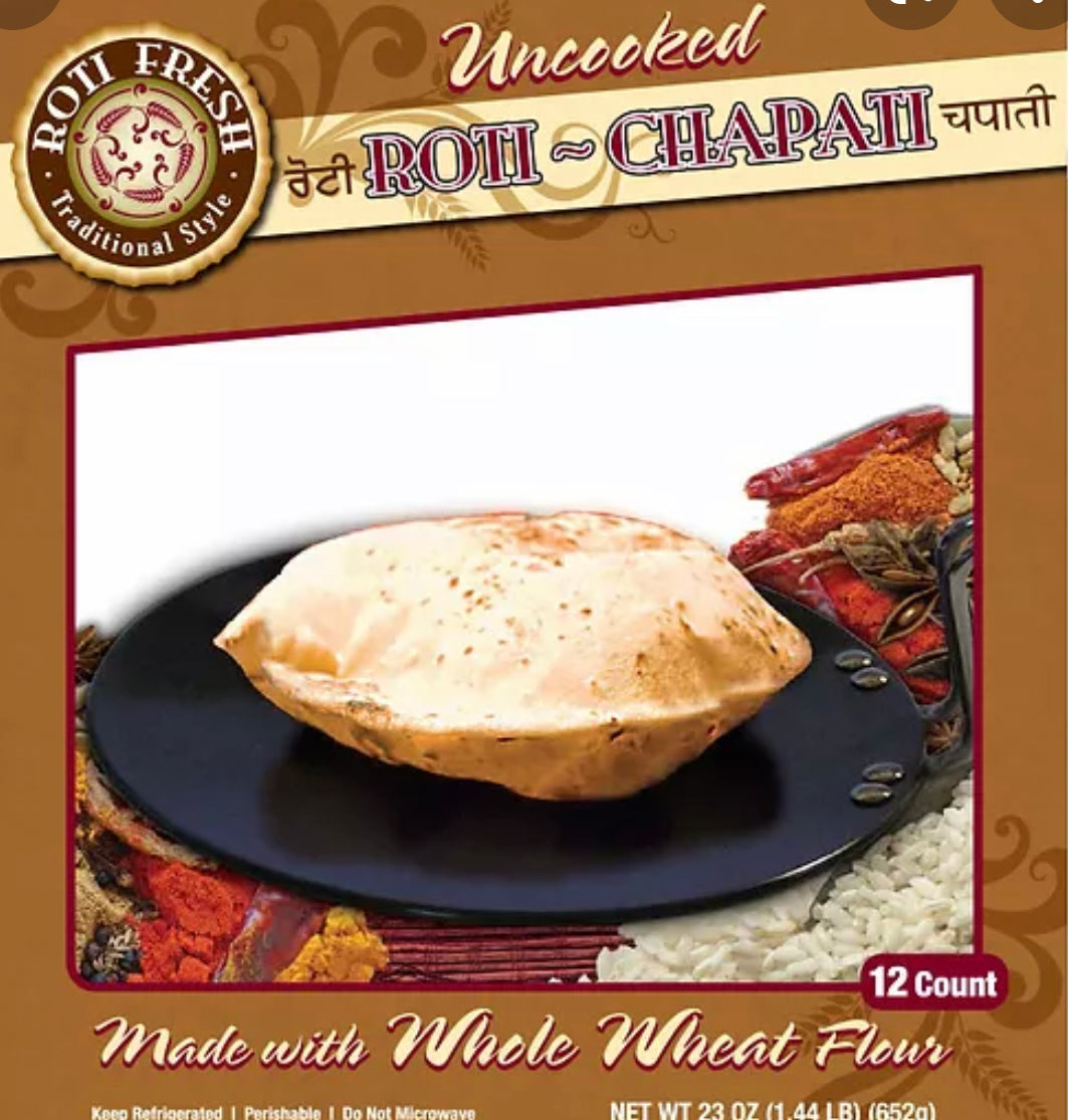 Phulka Fresh Uncooked Roti Phulka whole wheat - 12 Count